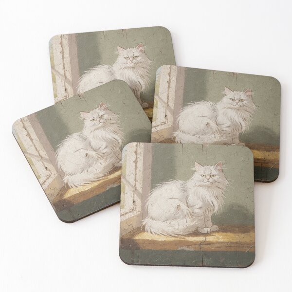 Item preview, Fluffy Turkish Angora Guarding the Warm Windowsill Folk Art designed and sold by PictorialWhimsy.