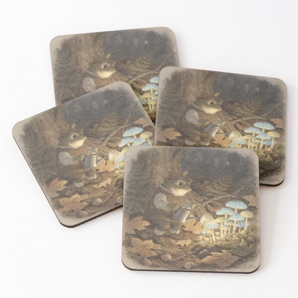 Item preview, Toad Folk Tending a Row of Glowing Mushrooms Storybook Art designed and sold by PictorialWhimsy.