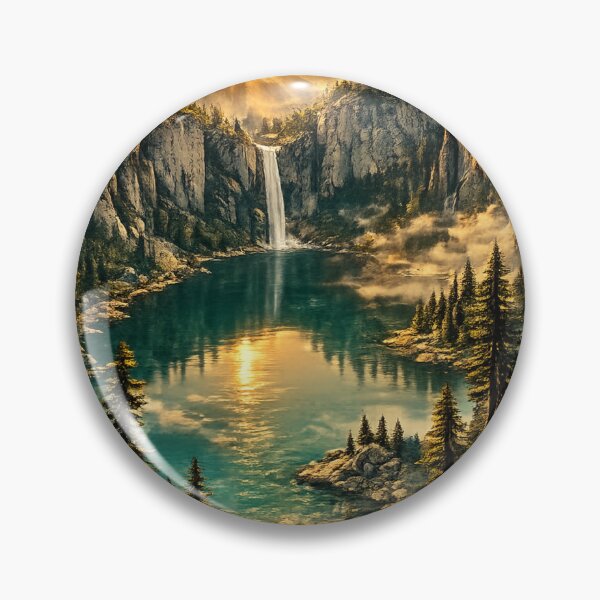 Item preview, Mountain Waterfall Lake: Alpine Forest Cascade Turquoise Water Scenic Art designed and sold by irfanshikh.