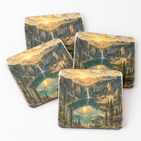 Item preview, Mountain Waterfall Lake: Alpine Forest Cascade Turquoise Water Scenic Art designed and sold by irfanshikh.