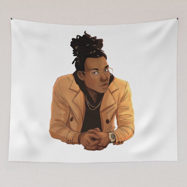 Item preview, Stylish character with glasses and dreadlocks leaning forward thoughtfully. designed and sold by KireVeronica.