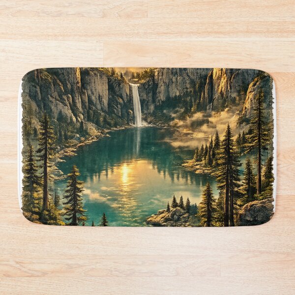 Item preview, Mountain Waterfall Lake: Alpine Forest Cascade Turquoise Water Scenic Art designed and sold by irfanshikh.