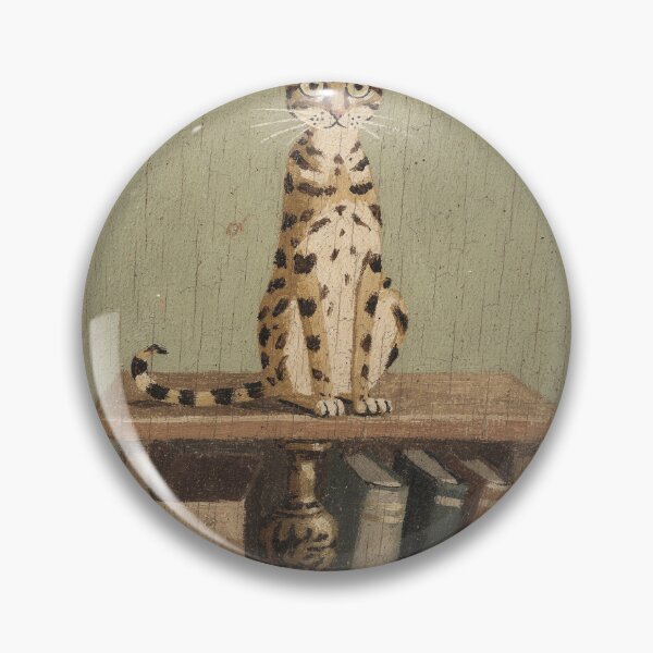 Item preview, Lanky Savannah Cat Stranded Atop the Bookshelf Folk Art designed and sold by PictorialWhimsy.