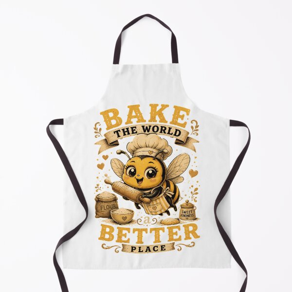 Item preview, Funny Baking Bee Apron - Bake The World A Better Place Shirt - Cute Pastry Chef Gift - Happy Critter Co. designed and sold by Happy critter co..