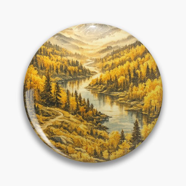 Item preview, Autumn Mountain Valley: Golden Larch Trees River Snow Peaks Landscape designed and sold by irfanshikh.