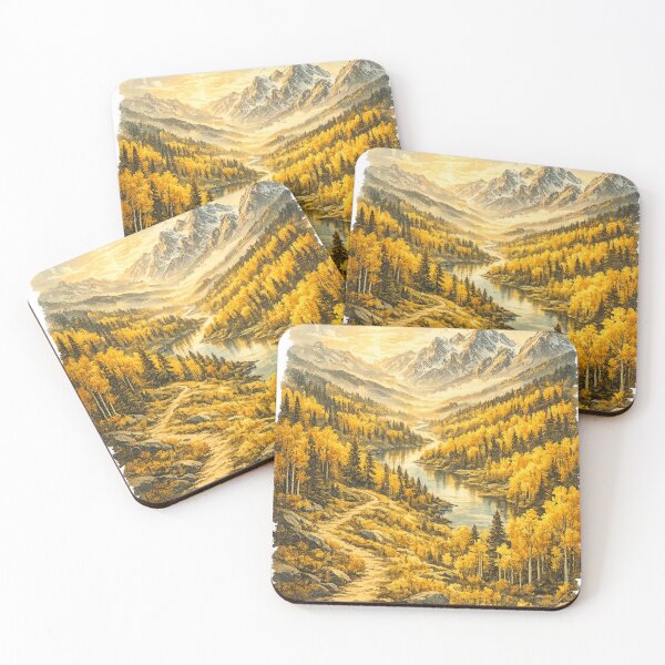 Item preview, Autumn Mountain Valley: Golden Larch Trees River Snow Peaks Landscape designed and sold by irfanshikh.