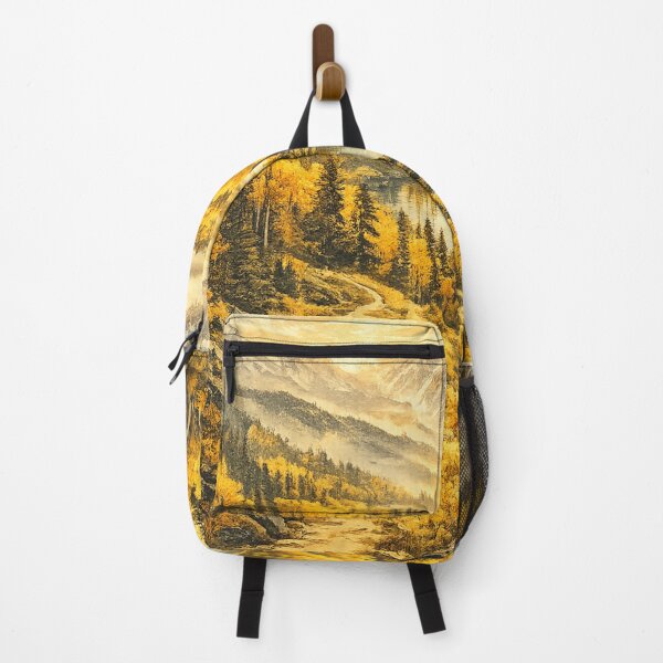Item preview, Autumn Mountain Valley: Golden Larch Trees River Snow Peaks Landscape designed and sold by irfanshikh.
