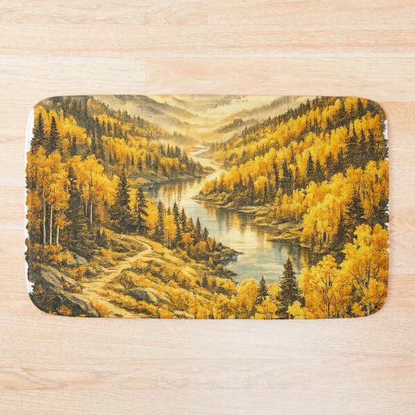 Item preview, Autumn Mountain Valley: Golden Larch Trees River Snow Peaks Landscape designed and sold by irfanshikh.