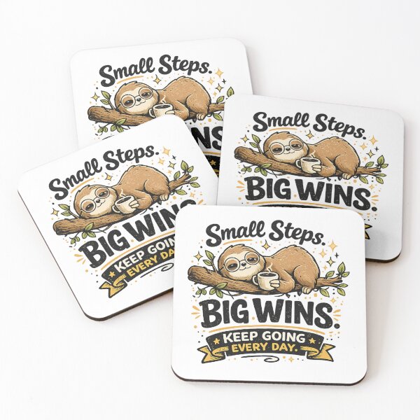 Item preview, Small Steps Big Wins Sloth Coffee Motivational Typography T-Shirt designed and sold by Rx Graphic Studio.