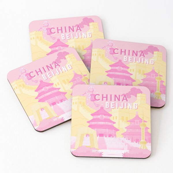 Item preview, Beijing China Travel Poster | Pink & Butter Yellow Pastel Illustration Wall Art designed and sold by Magic Love Art Print.
