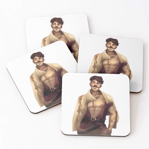 Item preview, Confident adventurer with mustache poses proudly in open clothing. designed and sold by KireVeronica.