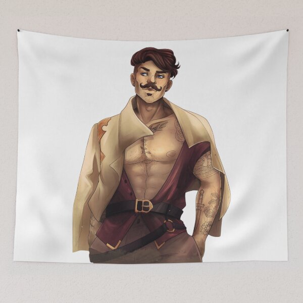 Item preview, Confident adventurer with mustache poses proudly in open clothing. designed and sold by KireVeronica.