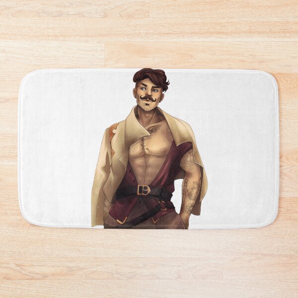 Item preview, Confident adventurer with mustache poses proudly in open clothing. designed and sold by KireVeronica.