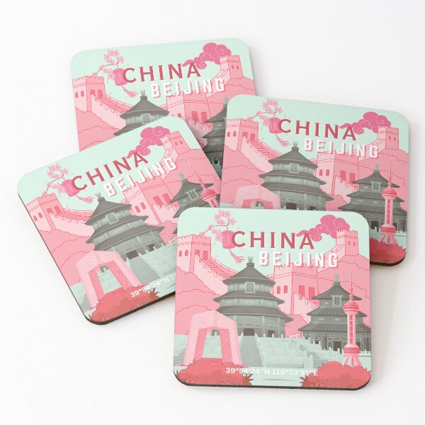 Item preview, Beijing China Travel Poster | Mint Green & Pink Coral Illustration Wall Art designed and sold by Magic Love Art Print.
