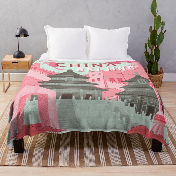 Item preview, Beijing China Travel Poster | Mint Green & Pink Coral Illustration Wall Art designed and sold by Magic Love Art Print.