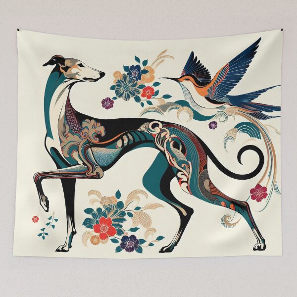 Item preview, GALOGO - Ukiyo-e Suibokuga Greyhounds - Vol. III Floral Contemporary Collection - Song of Spring designed and sold by GALOGO – Art for Sighthounds & Animal Welfare.