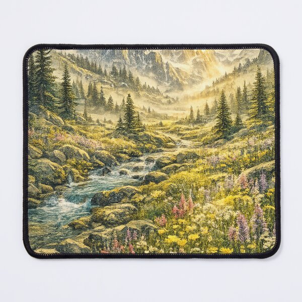 Item preview, Alpine Meadow Wildflowers: Mountain Valley Stream Spring Landscape Flowers designed and sold by irfanshikh.