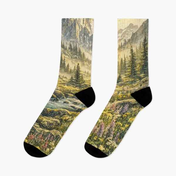 Item preview, Alpine Meadow Wildflowers: Mountain Valley Stream Spring Landscape Flowers designed and sold by irfanshikh.