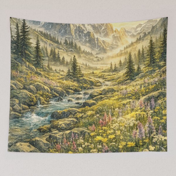 Item preview, Alpine Meadow Wildflowers: Mountain Valley Stream Spring Landscape Flowers designed and sold by irfanshikh.