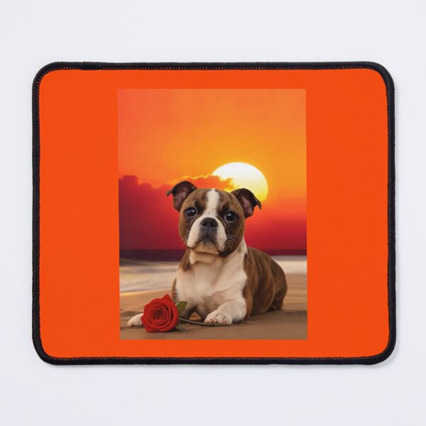 Item preview, Cute Bulldog Puppy with a Romantic Beach Setting and a red Rose. designed and sold by Segasprojects.
