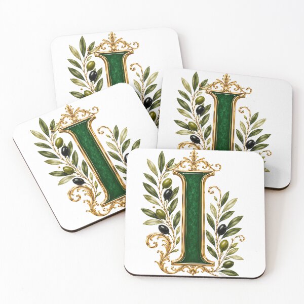 Item preview, Elegant Letter I Monogram with Olive Branches & Gold Botanical Design | Luxury Green Floral Initial designed and sold by MoodLay.