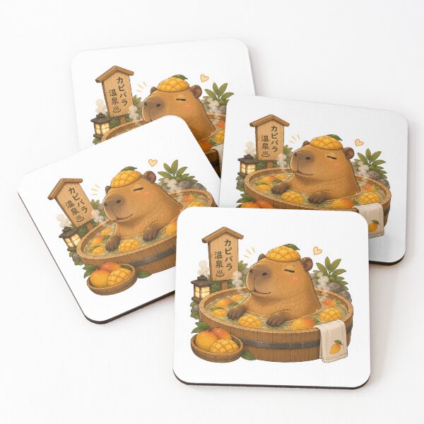 Item preview, Capybara Onsen – Mango Bath Illustration designed and sold by SMARTKIT  DESIGNAGENCY.