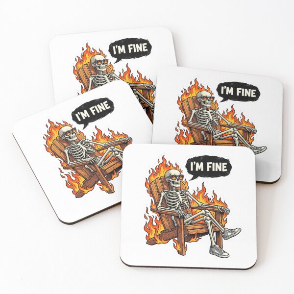 Item preview, I'm Fine Skeleton Sitting In Fire Meme designed and sold by raedattia.