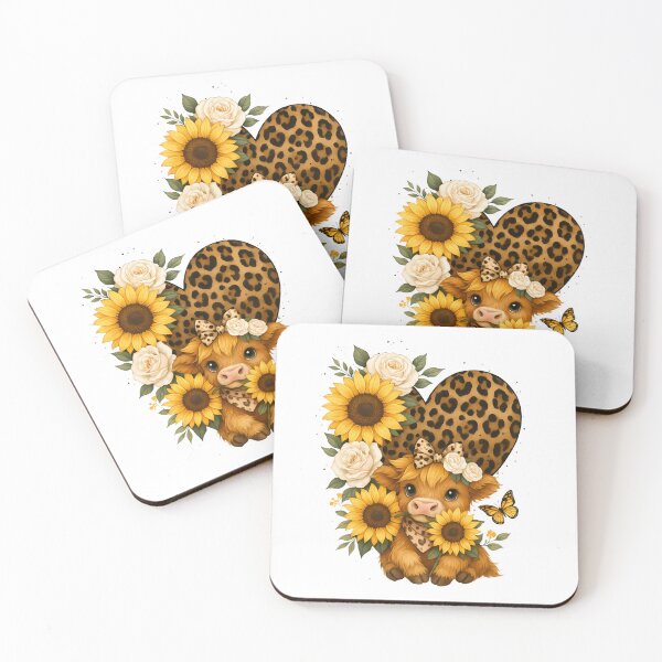 Item preview, Baby highland cow with leopard print heart and sunflowers  designed and sold by Sixtinebzh.