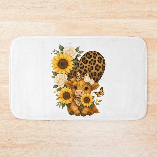 Item preview, Baby highland cow with leopard print heart and sunflowers  designed and sold by Sixtinebzh.