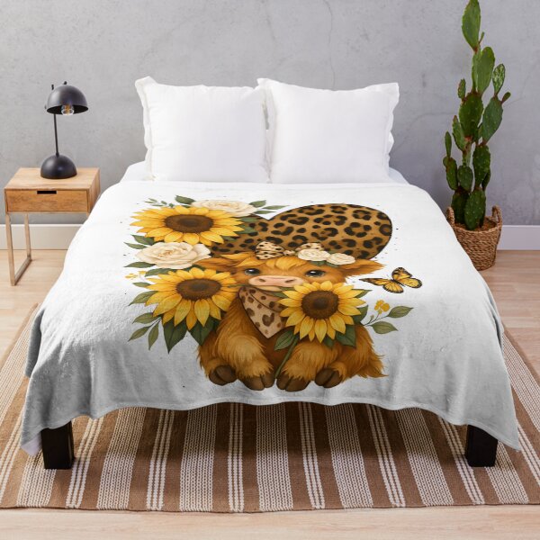 Item preview, Baby highland cow with leopard print heart and sunflowers  designed and sold by Sixtinebzh.