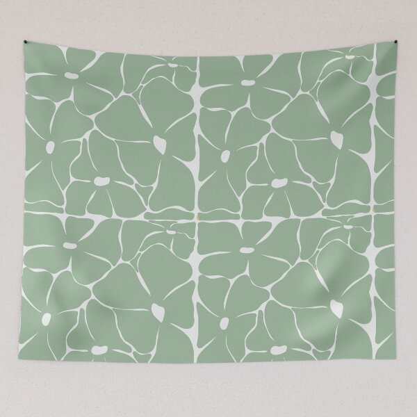 Item preview, Retro Sage Green Groovy Floral Seamless Pattern designed and sold by StoriesInGrain.
