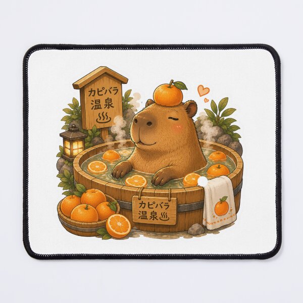 Item preview, Capybara Onsen – Orange Bath Illustration designed and sold by SMARTKIT DESIGNAGENCY.