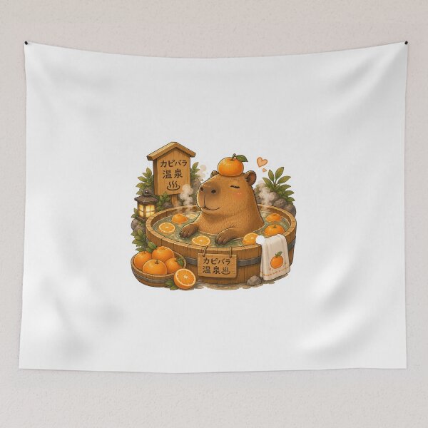 Item preview, Capybara Onsen – Orange Bath Illustration designed and sold by SMARTKIT  DESIGNAGENCY.