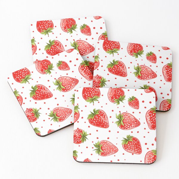 Item preview, Strawberries and Dots on White – Red, Green & White Seamless Fruit Pattern designed and sold by EmeraldeaArt.