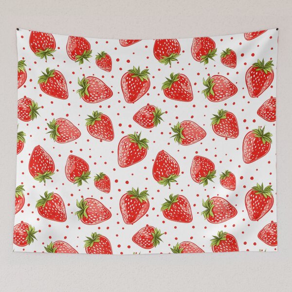 Item preview, Strawberries and Dots on White – Red, Green & White Seamless Fruit Pattern designed and sold by EmeraldeaArt.