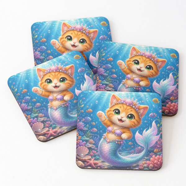 Item preview, Cute Mermaid Cat Kitten Exploring Underwater Coral Reef designed and sold by Luna's World - Moody Vibes Studio.