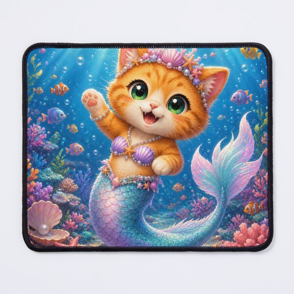 Item preview, Cute Mermaid Cat Kitten Exploring Underwater Coral Reef designed and sold by Moody Vibes Studio.