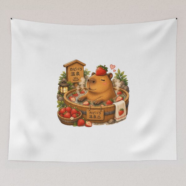 Item preview, Capybara in Strawberry Bath – Funny Onsen Meme Art designed and sold by SMARTKIT  DESIGNAGENCY.