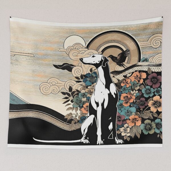 Item preview, GALOGO - Ukiyo-e Suibokuga Greyhounds - Vol. III Floral Contemporary Collection - Garden of Echoes designed and sold by GALOGO – Art for Sighthounds & Animal Welfare.