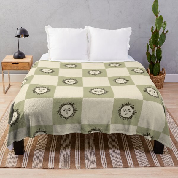 Item preview, Vintage Sun Face Checkerboard — Retro Celestial Sage Green Pattern designed and sold by Lily-and-Lyle.