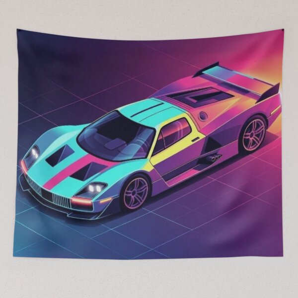 Item preview, Isometric Retro Supercar - Synthwave Grid Racing Art designed and sold by Nexus Space.