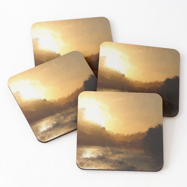 Item preview, Golden Serenity Lake Sunset Oil Painting designed and sold by Dehiles.