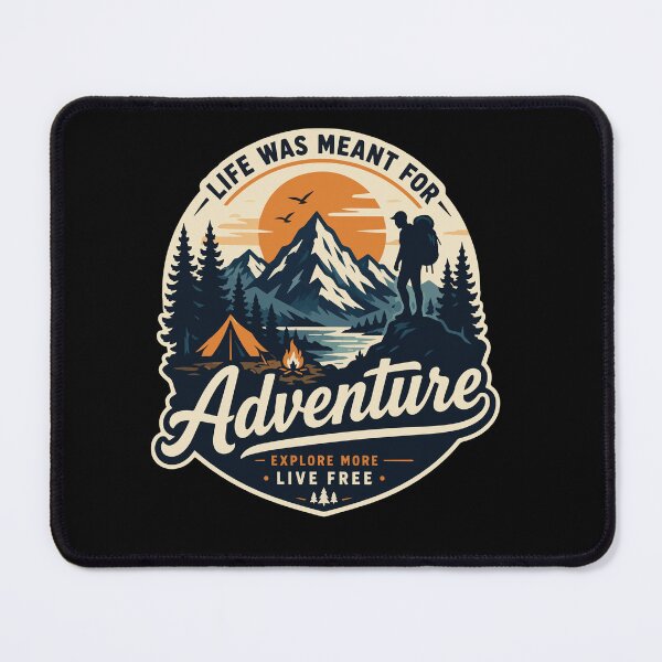 Item preview, Life Was Meant for Adventure Vintage Mountain Hiking Landscape with Camper Tent, Campfire and Wilderness Explorer Artwork designed and sold by Huddy-clothes.