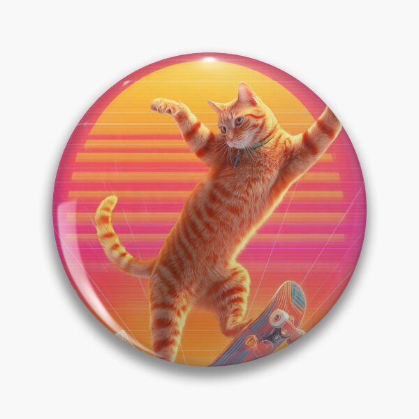 Item preview, Retro Synthwave Ginger Cat Riding Skateboard designed and sold by Moody Vibes Studio.