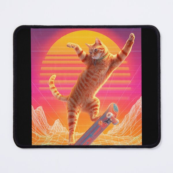 Item preview, Retro Synthwave Ginger Cat Riding Skateboard designed and sold by Moody Vibes Studio.