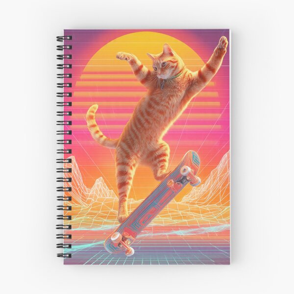 Item preview, Retro Synthwave Ginger Cat Riding Skateboard designed and sold by Moody Vibes Studio.