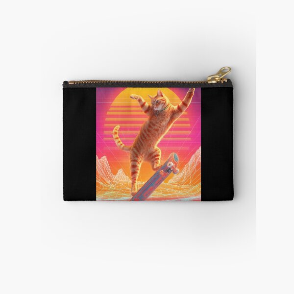 Item preview, Retro Synthwave Ginger Cat Riding Skateboard designed and sold by Moody Vibes Studio.