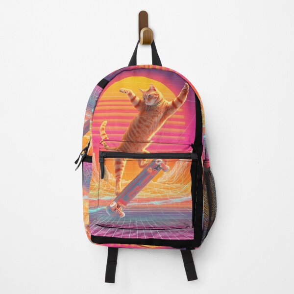 Item preview, Retro Synthwave Ginger Cat Riding Skateboard designed and sold by Moody Vibes Studio.