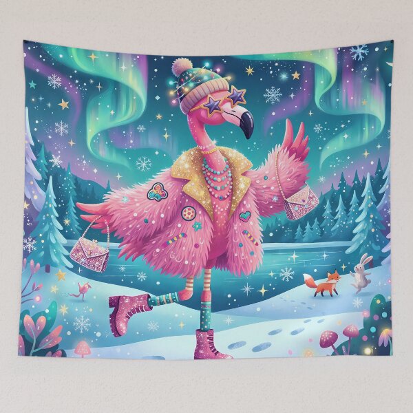 Item preview, Pink Flamingo Moon Mushrooms Snow Winter Vibes designed and sold by ART ATTACK ZONE.