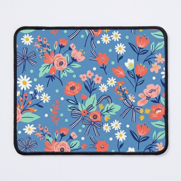 Item preview, Blue Pattern with Coral Flowers and Daisy Bows designed and sold by FashioonTrends.